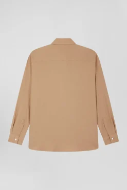 Oversize camel cotton and cashmere shirt