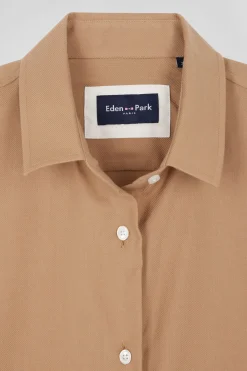 Oversize camel cotton and cashmere shirt
