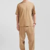 Oversize camel unisex short-sleeved T-shirt in overdyed cotton
