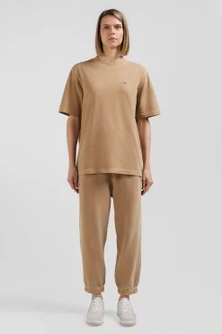 Oversize camel unisex short-sleeved T-shirt in overdyed cotton