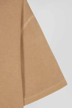 Oversize camel unisex short-sleeved T-shirt in overdyed cotton