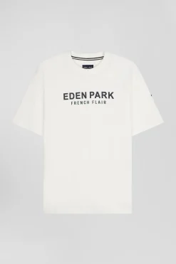 Oversize ecru Eden Park French Flair cotton short-sleeved T-shirt