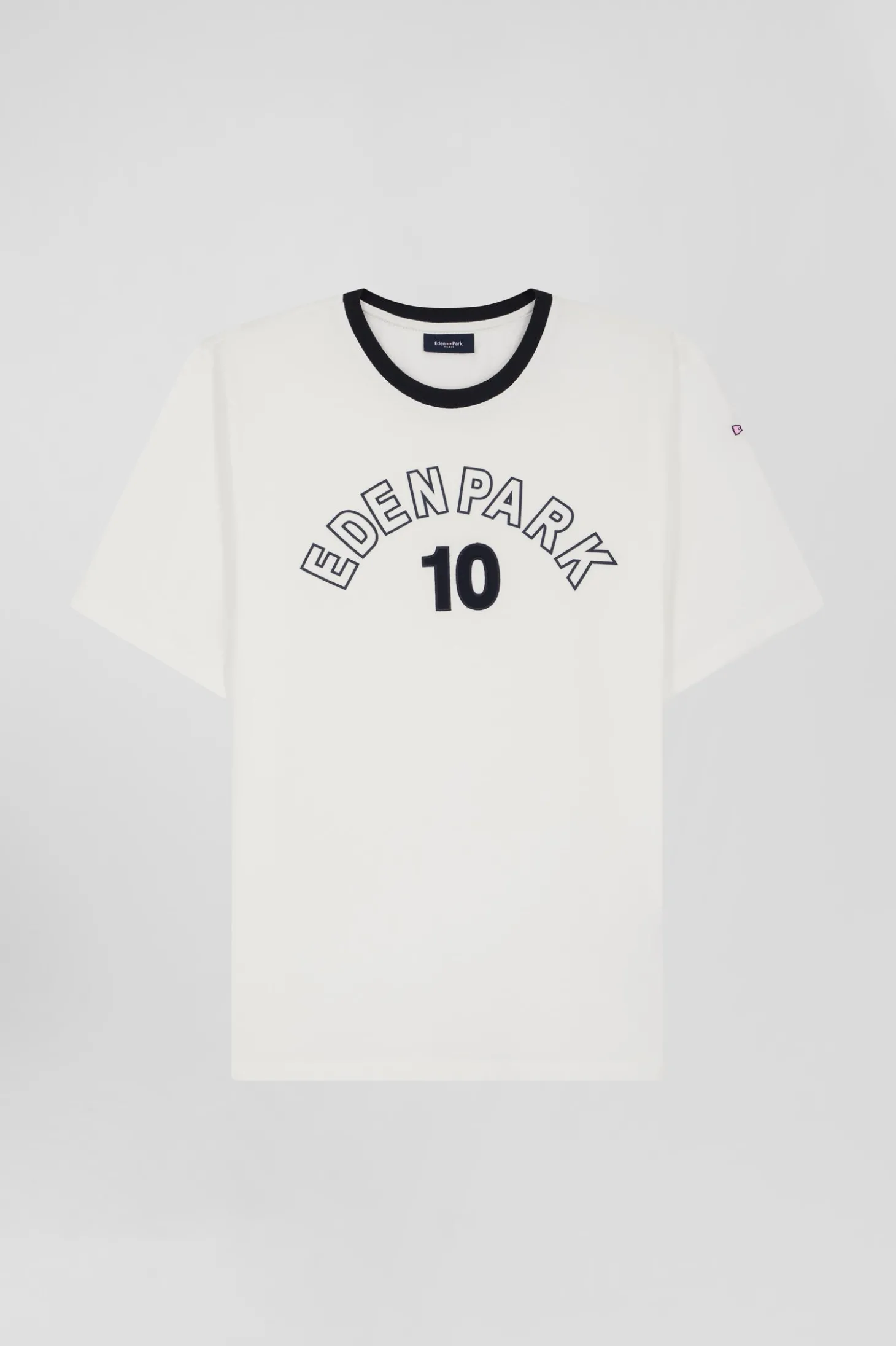 Oversize ecru embroidered short-sleeved cotton T-shirt