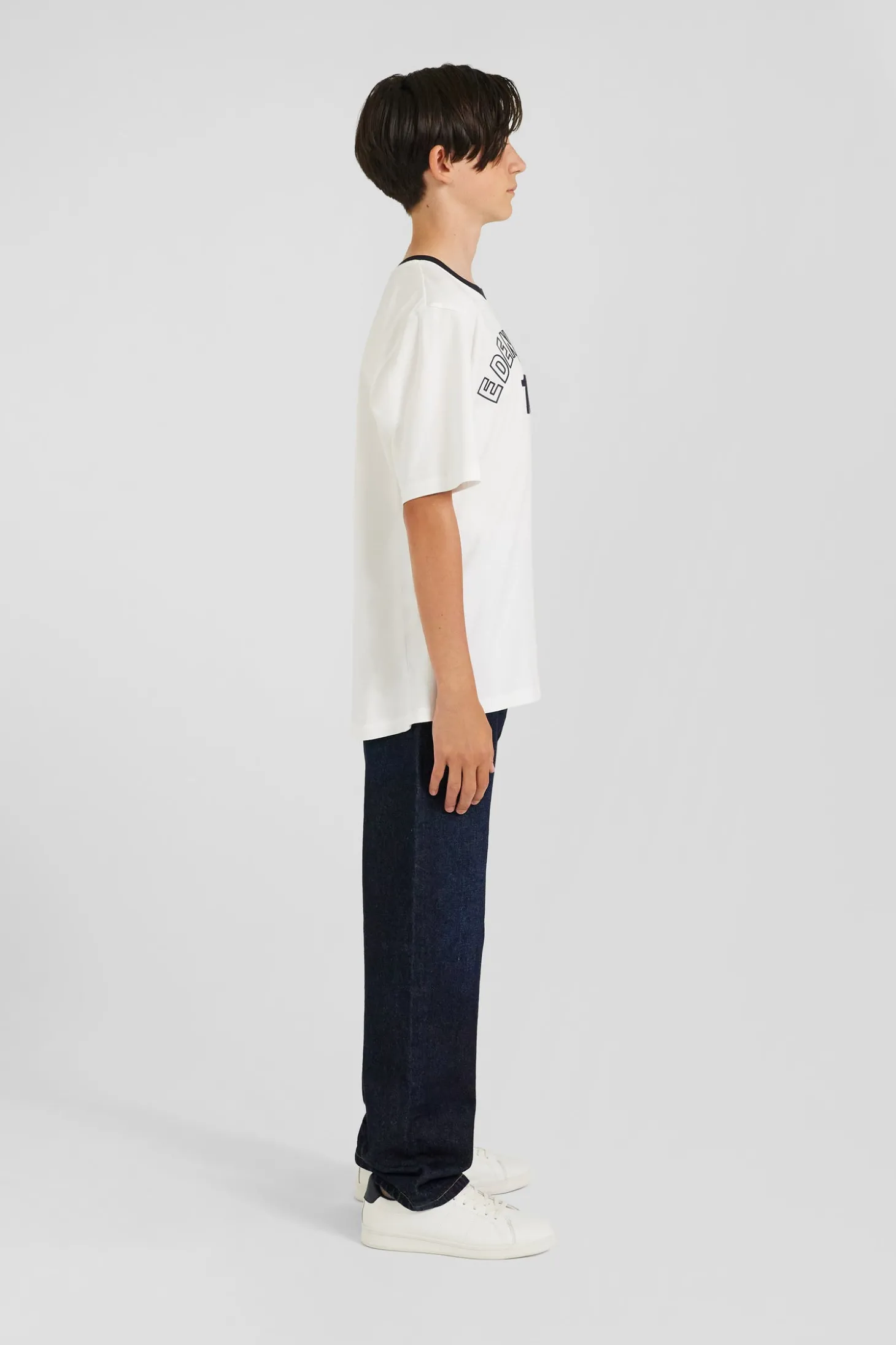 Oversize ecru embroidered short-sleeved cotton T-shirt