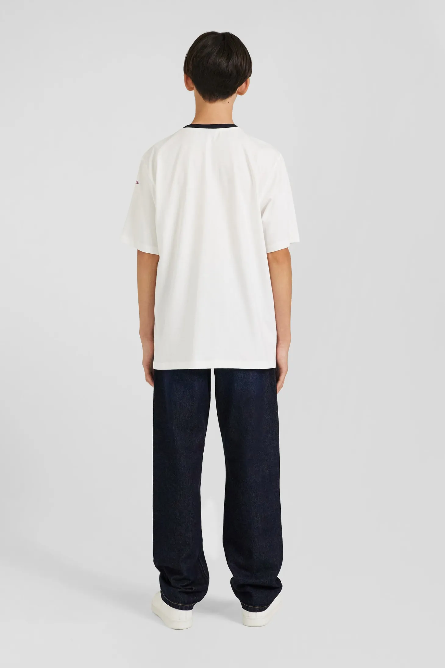 Oversize ecru embroidered short-sleeved cotton T-shirt