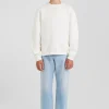 Oversize ecru round neck cotton sweatshirt