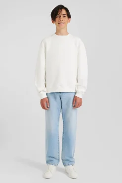 Oversize ecru round neck cotton sweatshirt