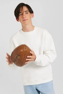 Oversize ecru round neck cotton sweatshirt