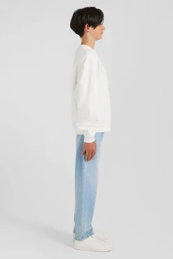 Oversize ecru round neck cotton sweatshirt