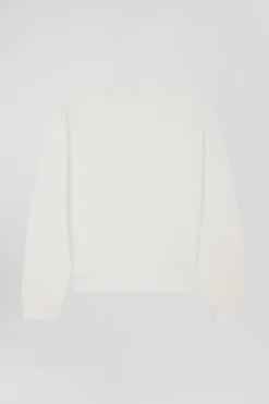 Oversize ecru round neck cotton sweatshirt