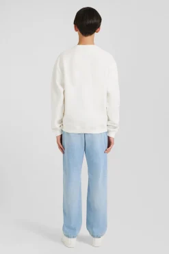 Oversize ecru round neck cotton sweatshirt