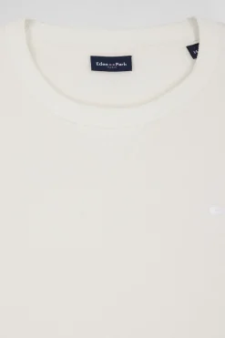 Oversize ecru round neck cotton sweatshirt