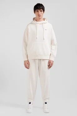 Oversize ecru unisex dyed cotton fleece hoodie