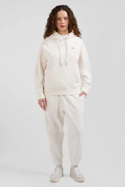 Oversize ecru unisex dyed cotton fleece hoodie