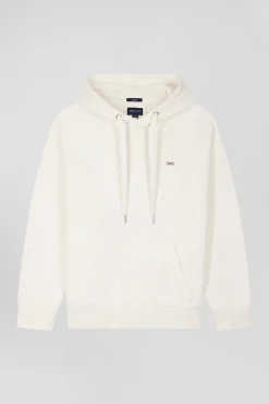 Oversize ecru unisex dyed cotton fleece hoodie