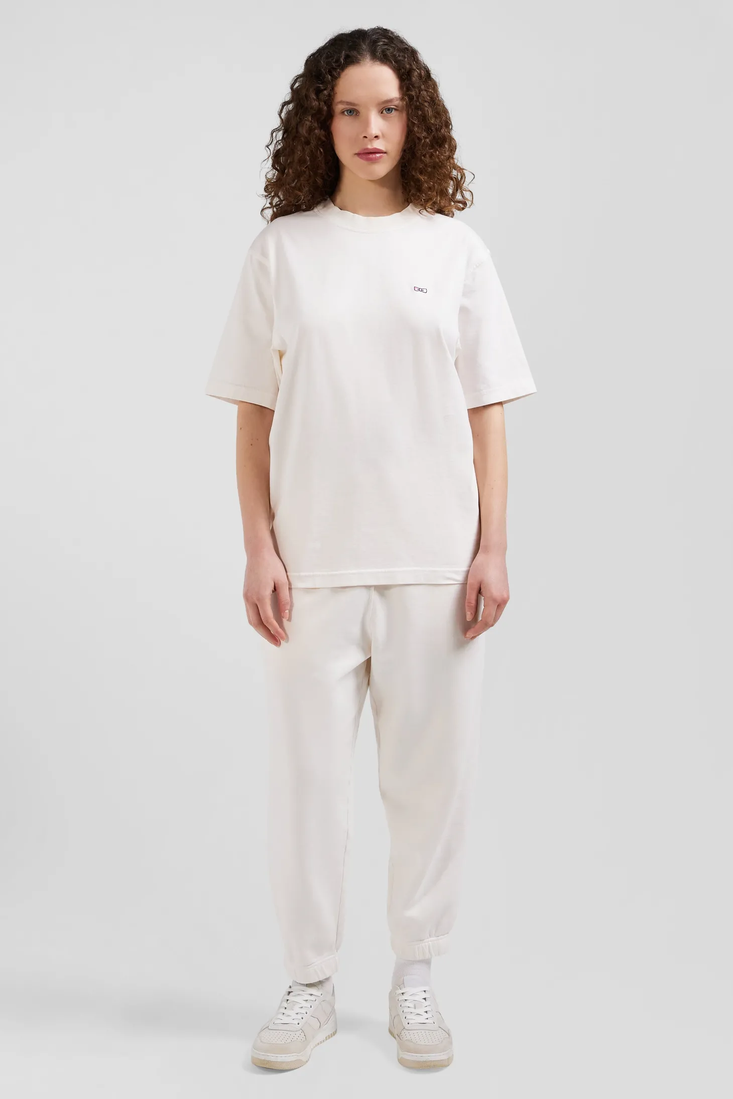 Oversize ecru unisex short-sleeved T-shirt in overdyed cotton