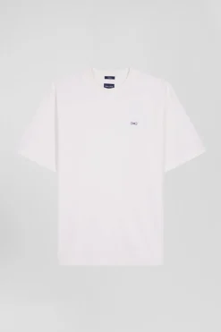 Oversize ecru unisex short-sleeved T-shirt in overdyed cotton