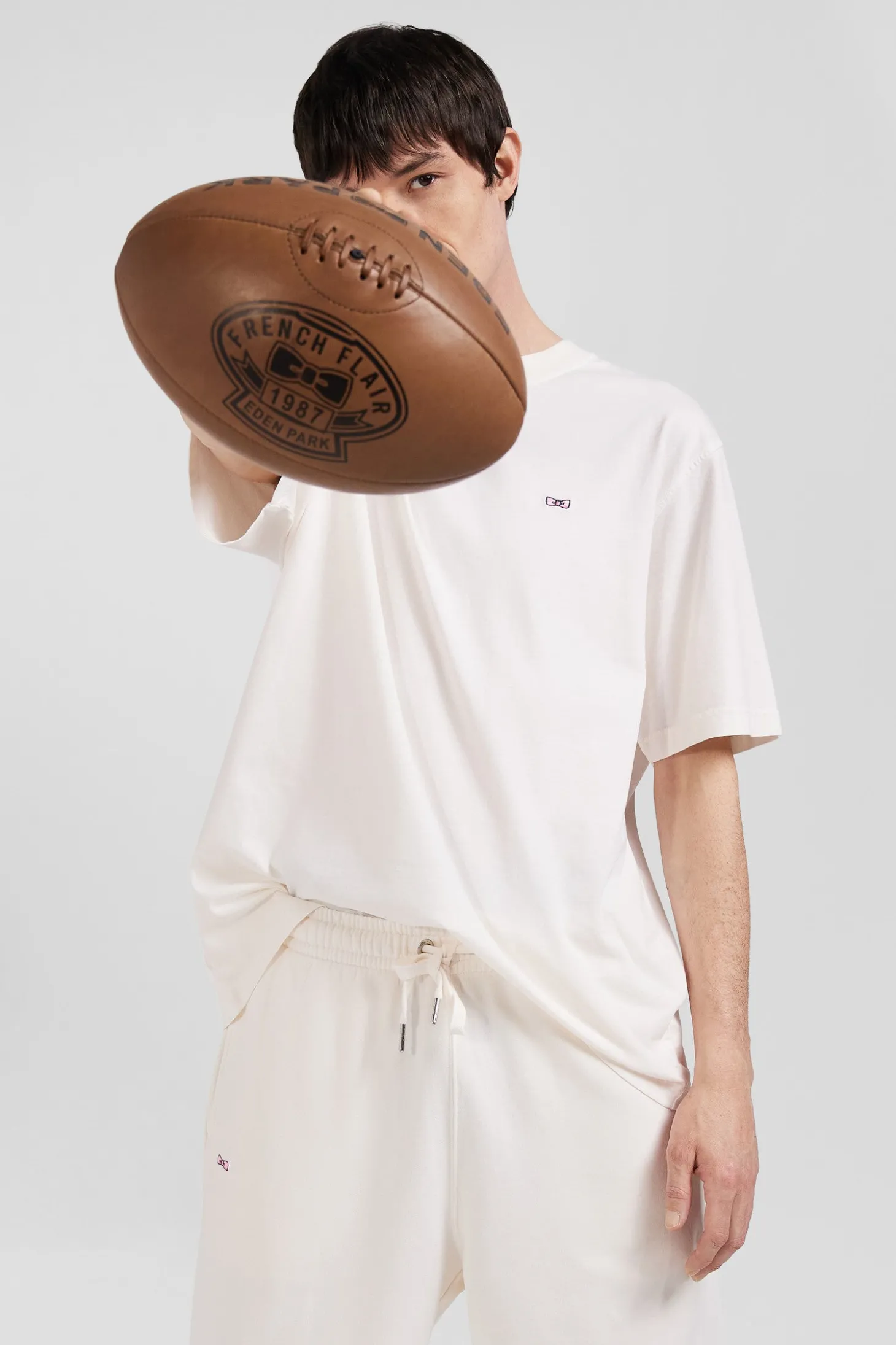 Oversize ecru unisex short-sleeved T-shirt in overdyed cotton