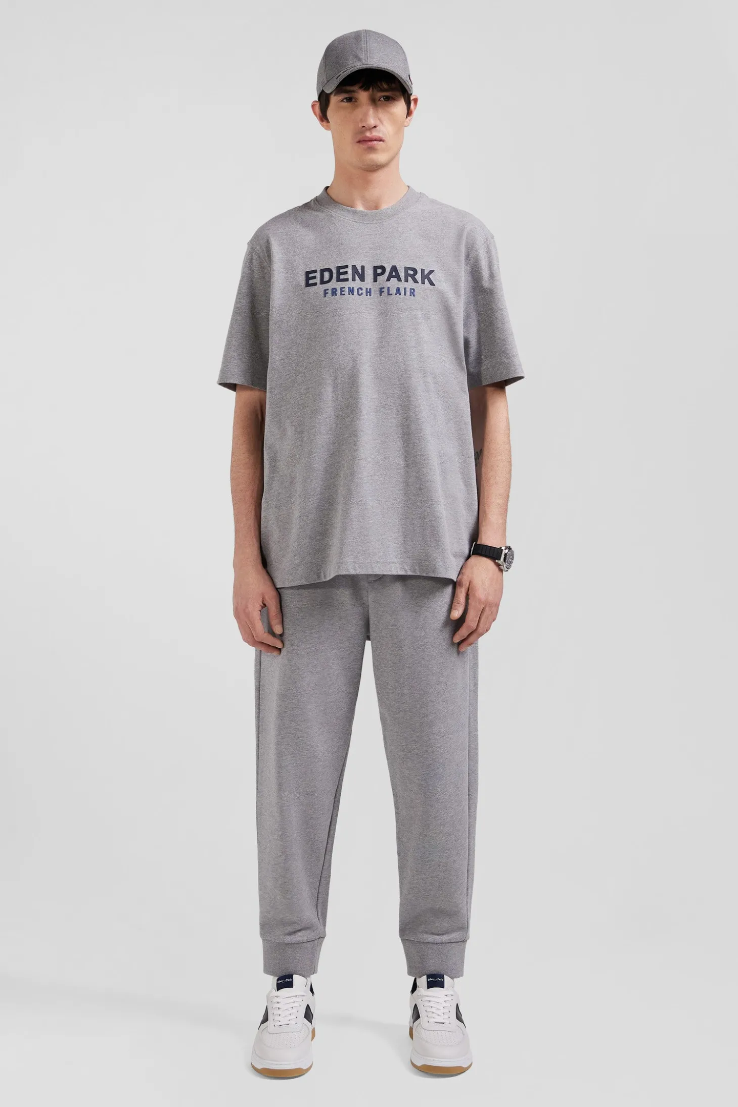 Oversize grey Eden Park French Flair cotton short-sleeved T-shirt