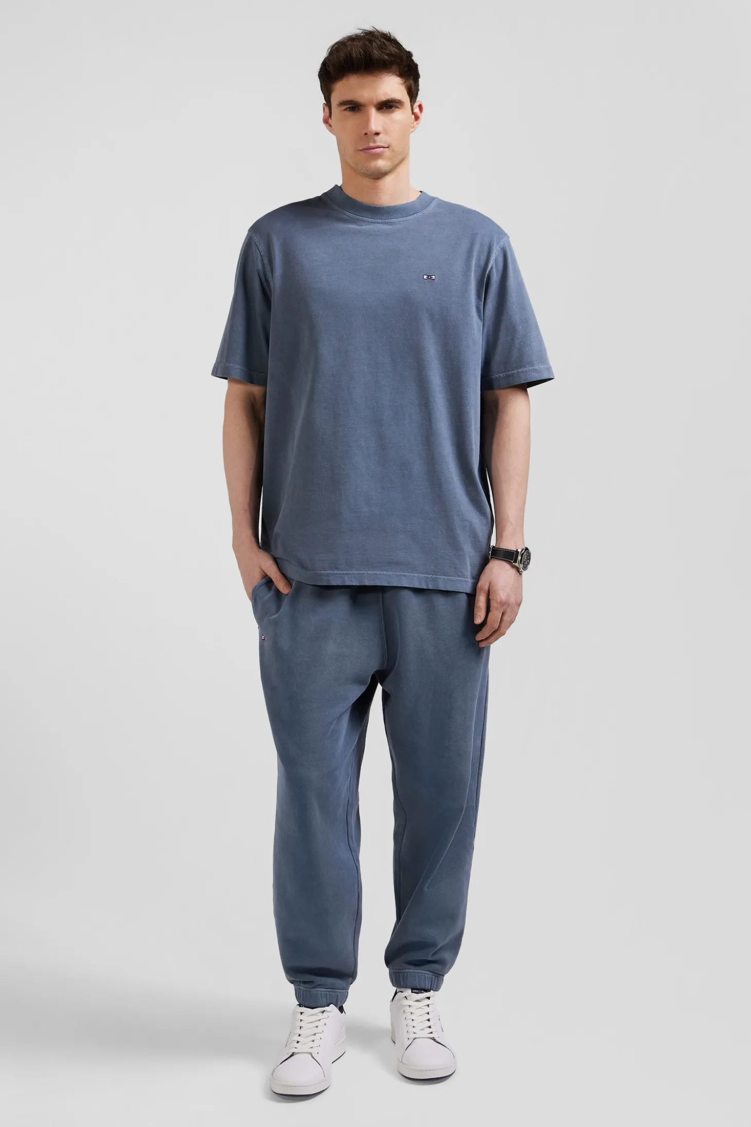 Oversize grey unisex short-sleeved T-shirt in overdyed cotton