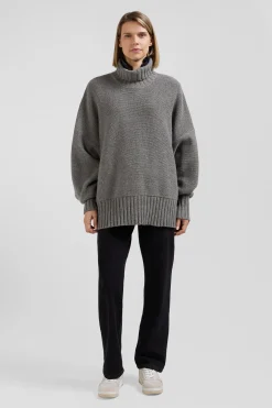 Oversize grey wool blend turtleneck jumper