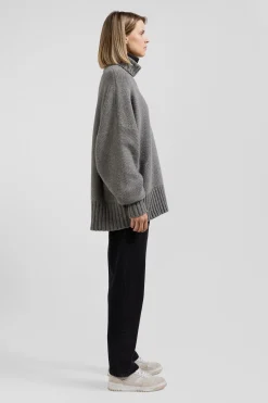 Oversize grey wool blend turtleneck jumper