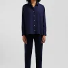 Oversize indigo cotton and cashmere shirt
