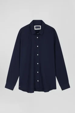 Oversize indigo cotton and cashmere shirt