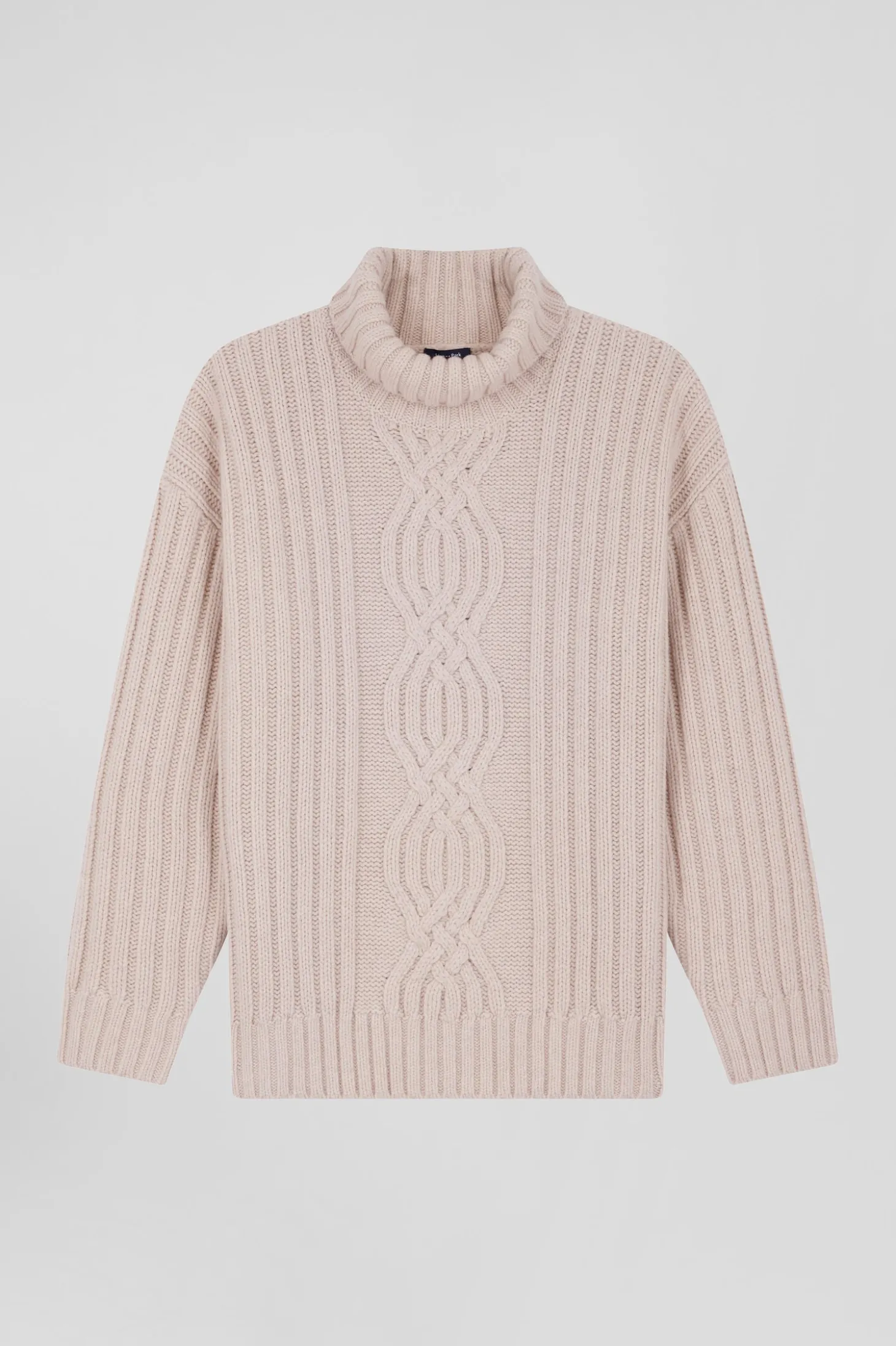 Oversize ivory wool blend high neck jumper with bow effect