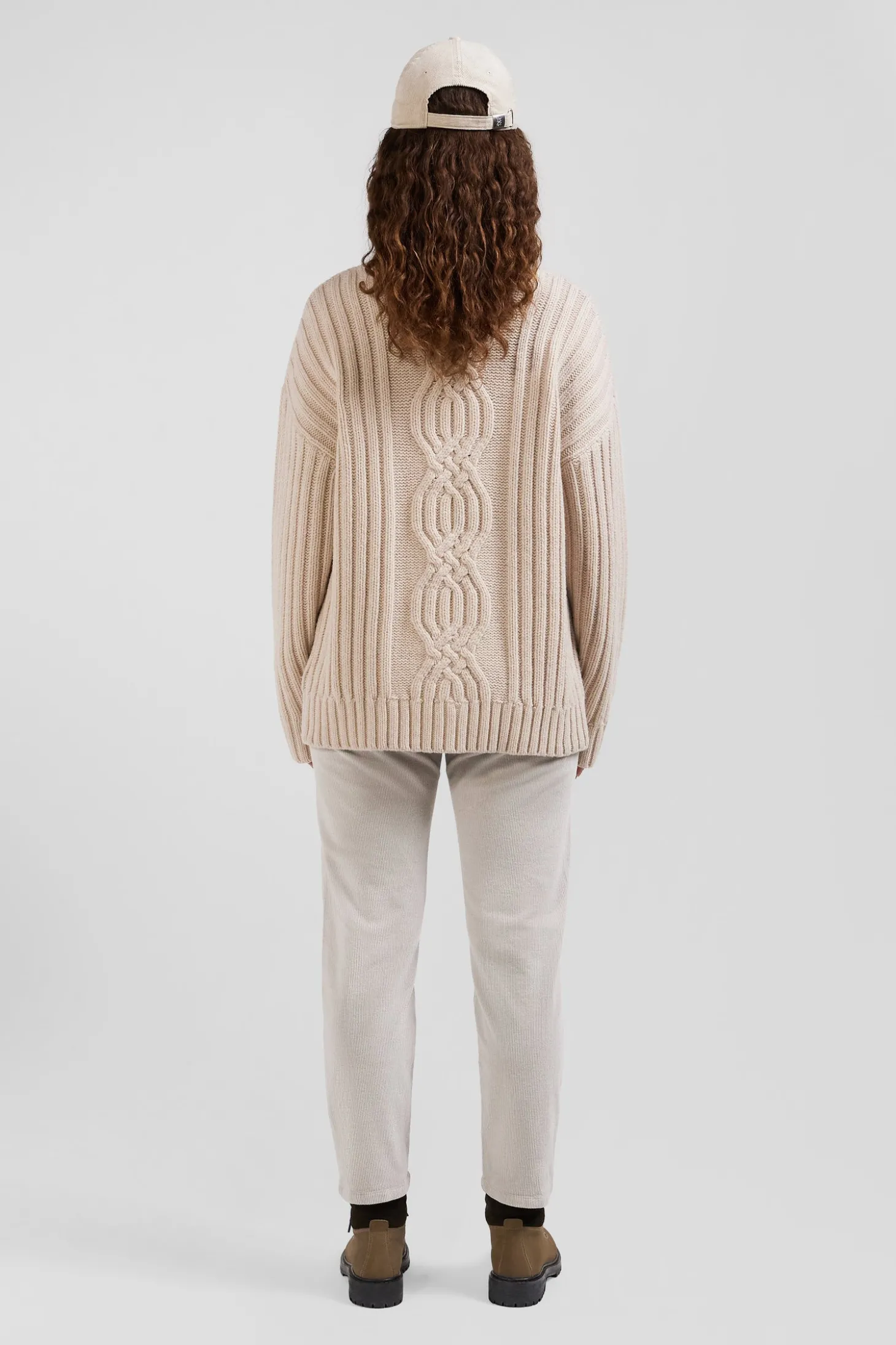 Oversize ivory wool blend high neck jumper with bow effect
