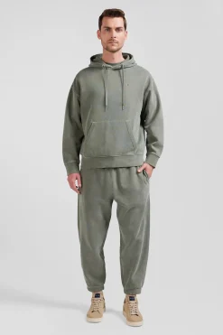 Oversize khaki unisex dyed cotton fleece hoodie