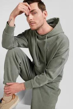 Oversize khaki unisex dyed cotton fleece hoodie