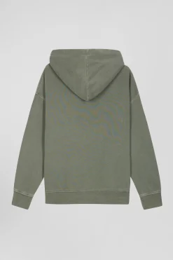 Oversize khaki unisex dyed cotton fleece hoodie