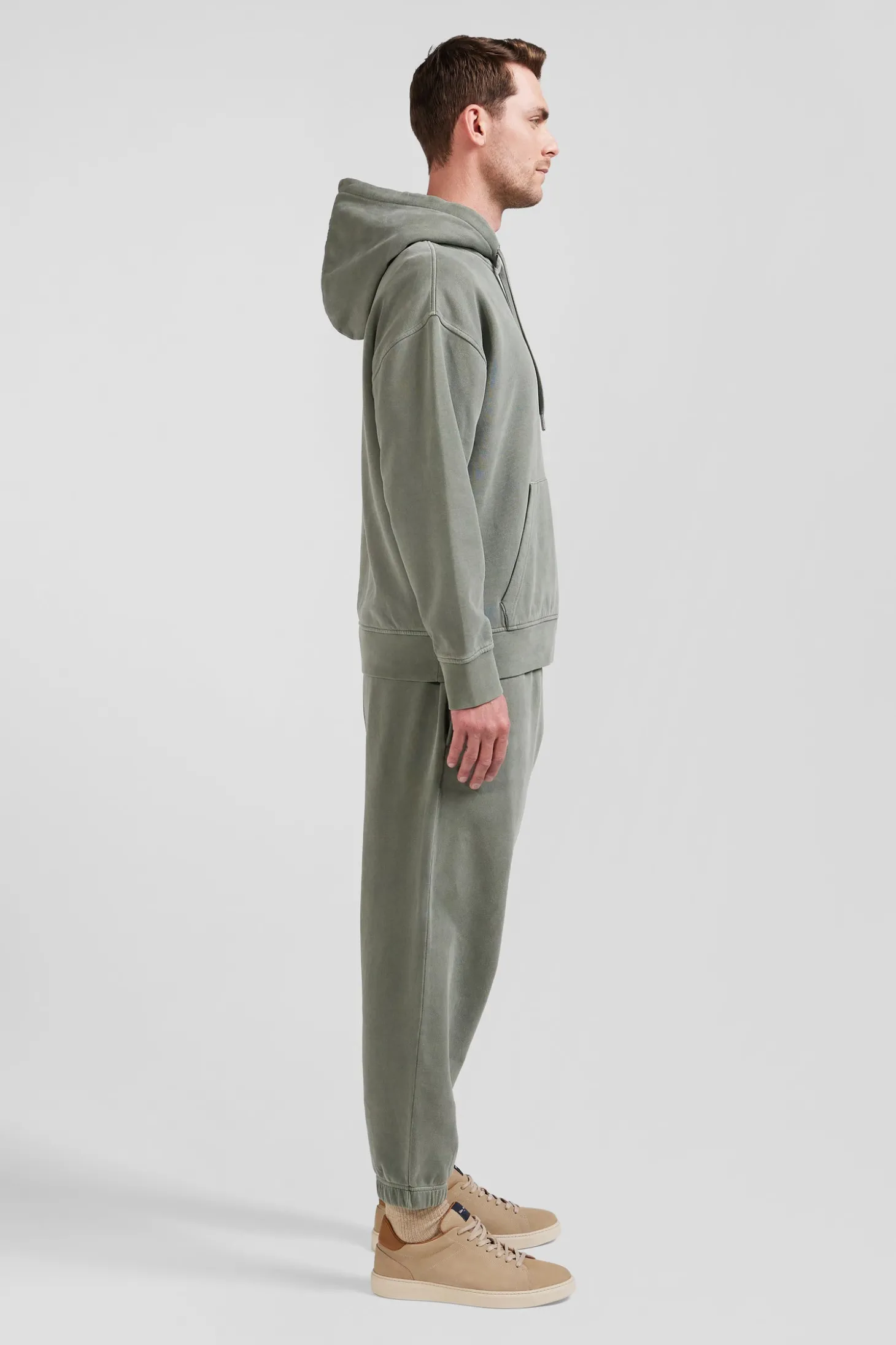 Oversize khaki unisex dyed cotton fleece hoodie