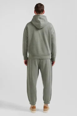 Oversize khaki unisex dyed cotton fleece hoodie