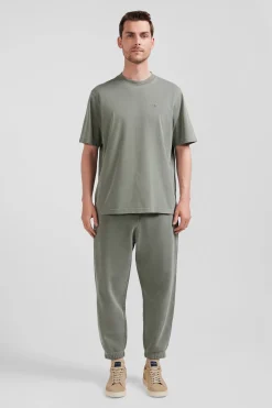 Oversize khaki unisex short-sleeved T-shirt in overdyed cotton