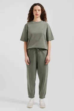 Oversize khaki unisex short-sleeved T-shirt in overdyed cotton