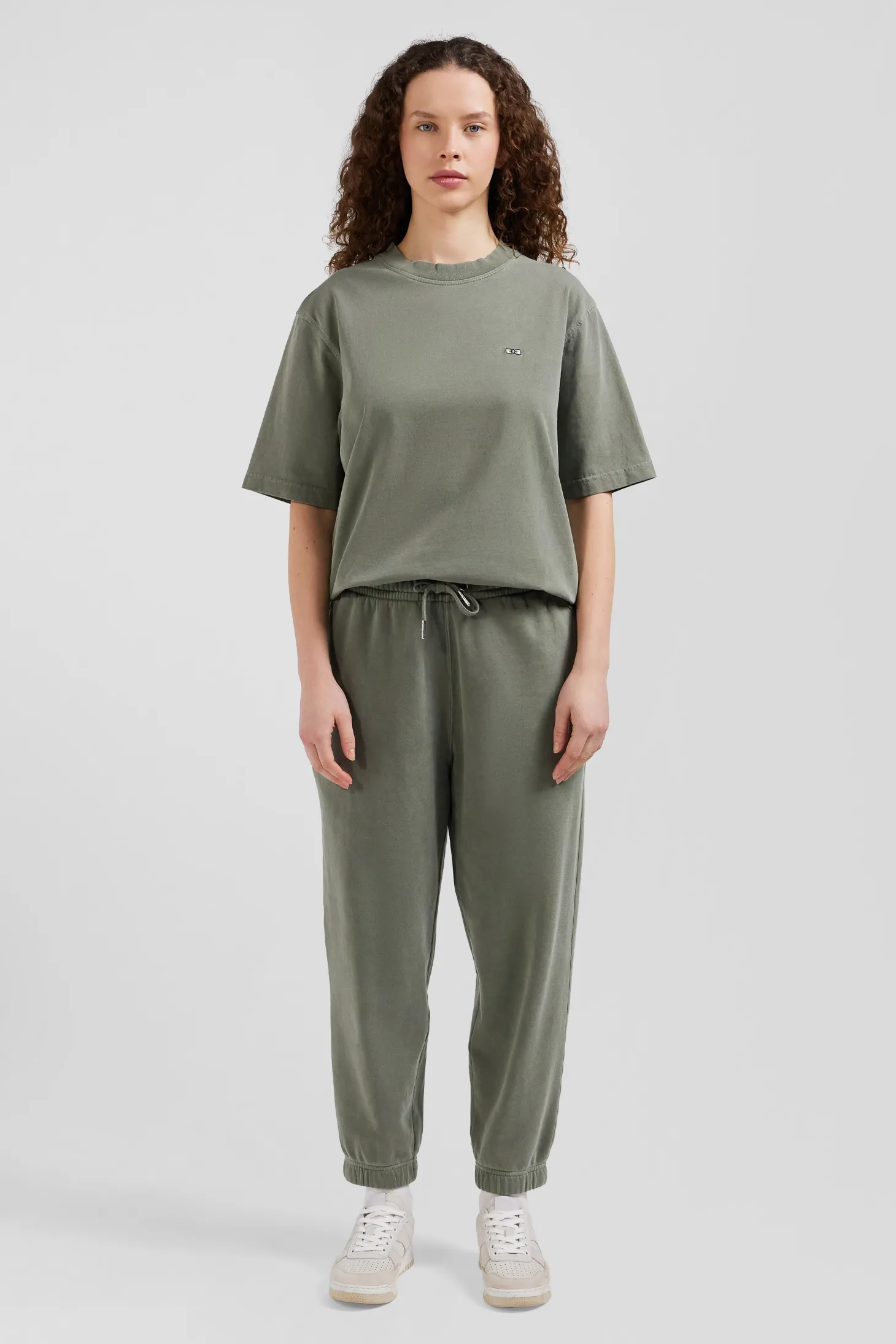 Oversize khaki unisex short-sleeved T-shirt in overdyed cotton
