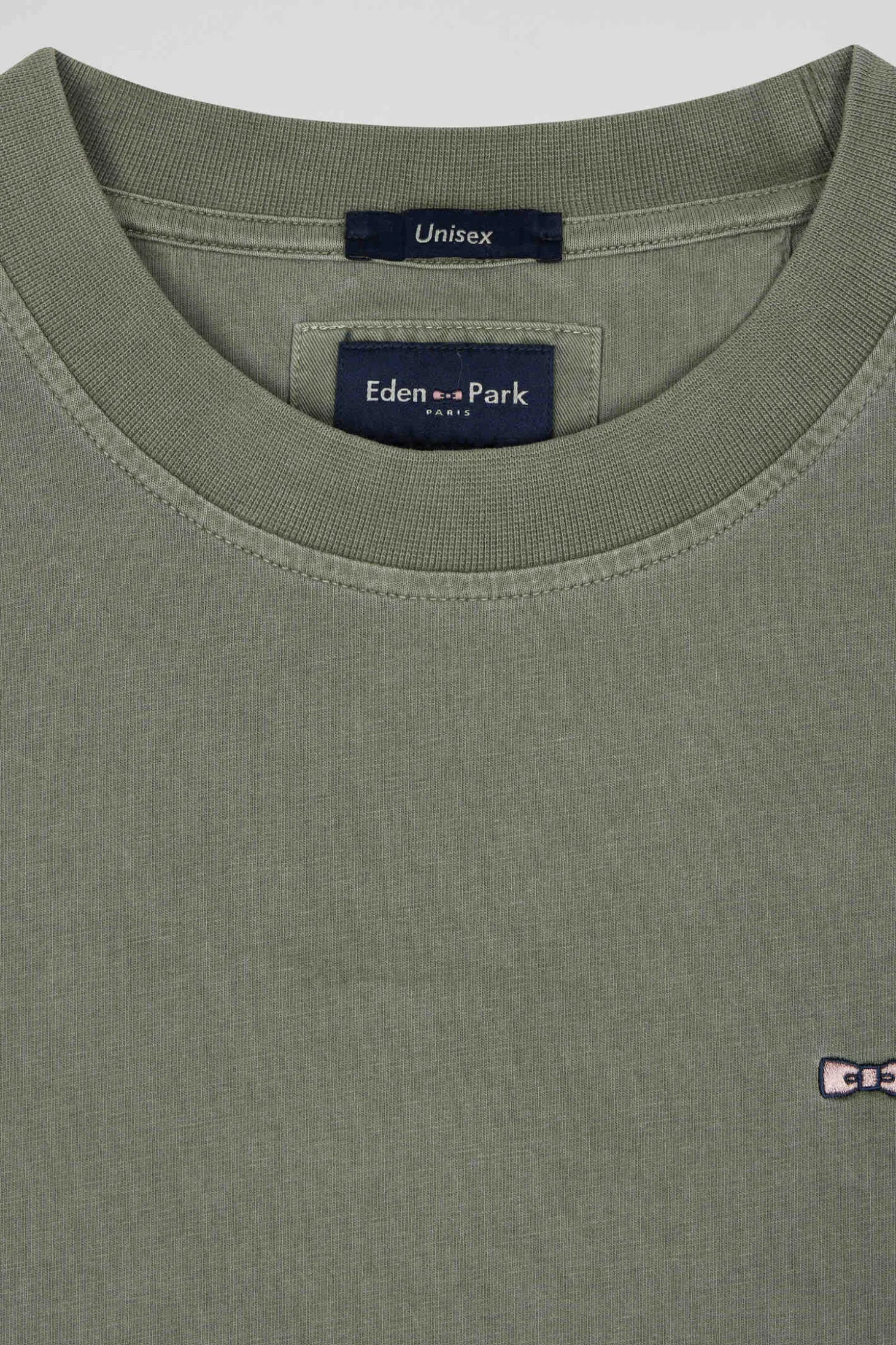Oversize khaki unisex short-sleeved T-shirt in overdyed cotton