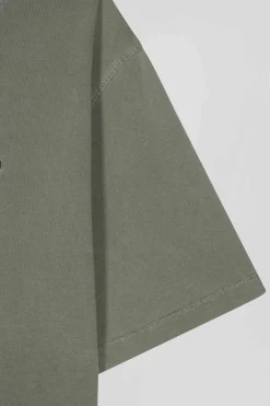 Oversize khaki unisex short-sleeved T-shirt in overdyed cotton
