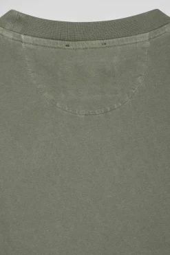 Oversize khaki unisex short-sleeved T-shirt in overdyed cotton
