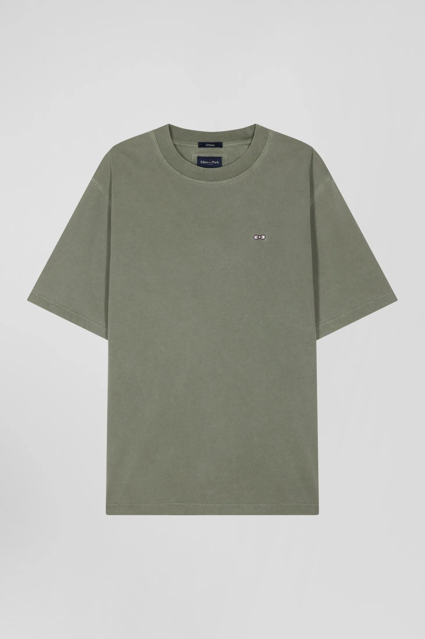 Oversize khaki unisex short-sleeved T-shirt in overdyed cotton