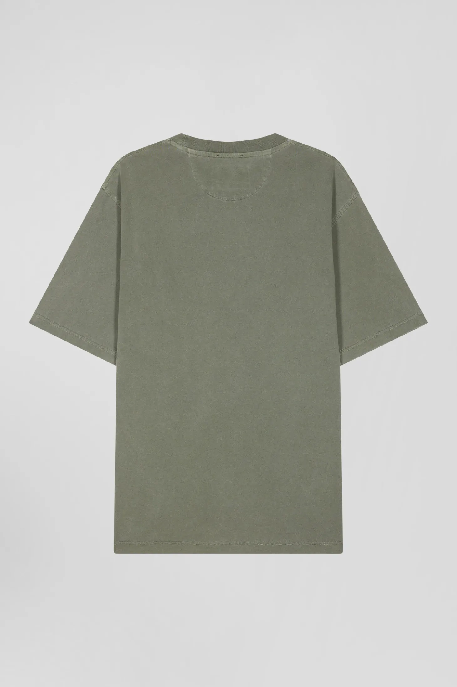 Oversize khaki unisex short-sleeved T-shirt in overdyed cotton