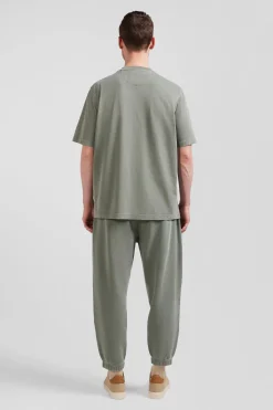 Oversize khaki unisex short-sleeved T-shirt in overdyed cotton