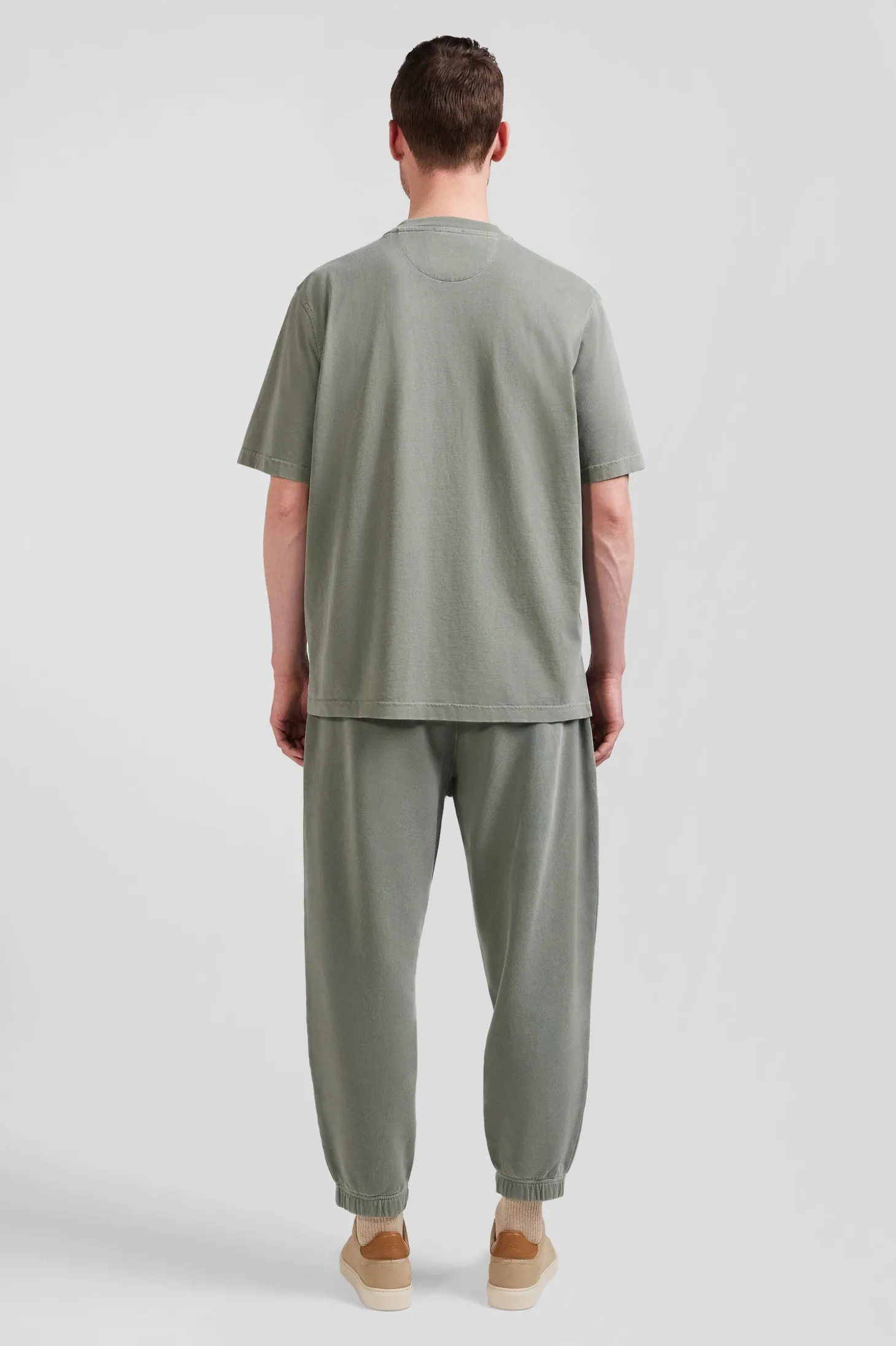 Oversize khaki unisex short-sleeved T-shirt in overdyed cotton