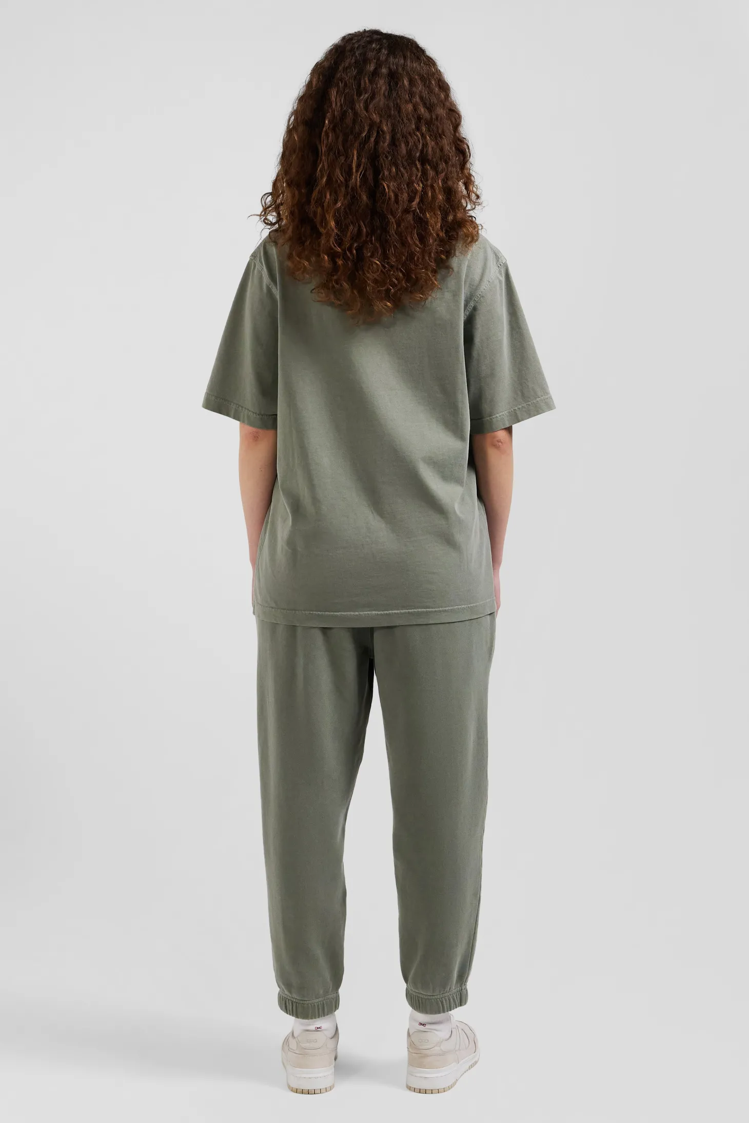Oversize khaki unisex short-sleeved T-shirt in overdyed cotton