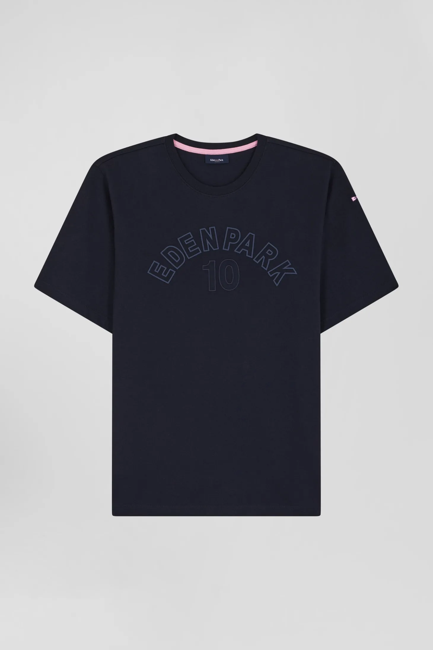 Oversize navy blue embroidered short-sleeved cotton T-shirt