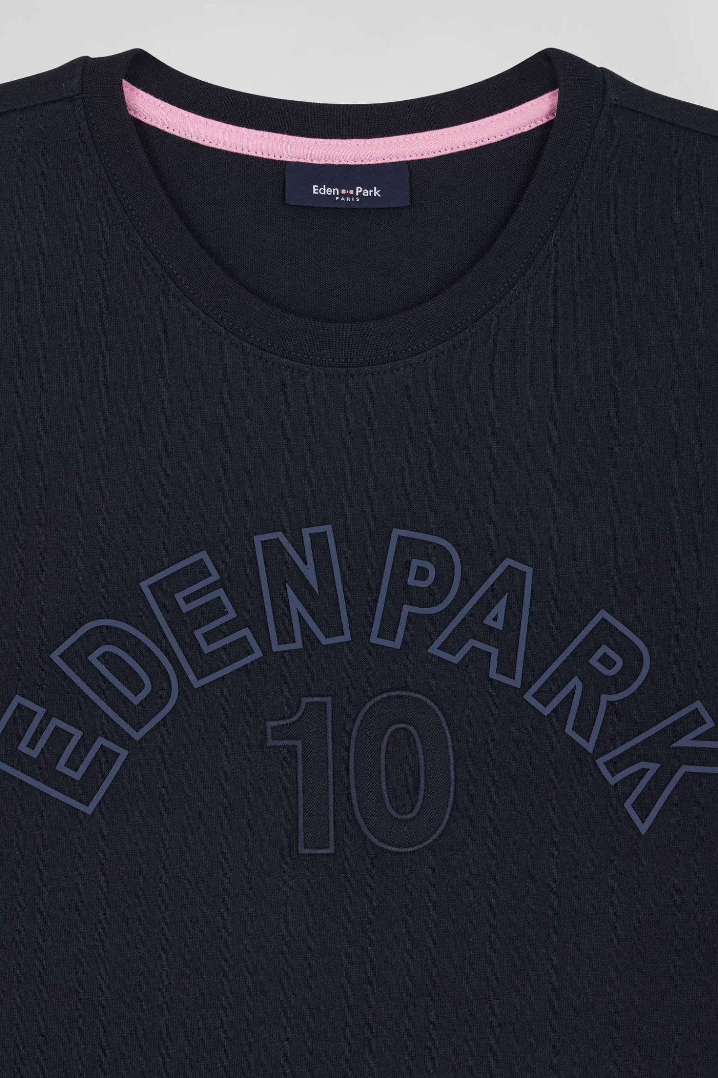 Oversize navy blue embroidered short-sleeved cotton T-shirt