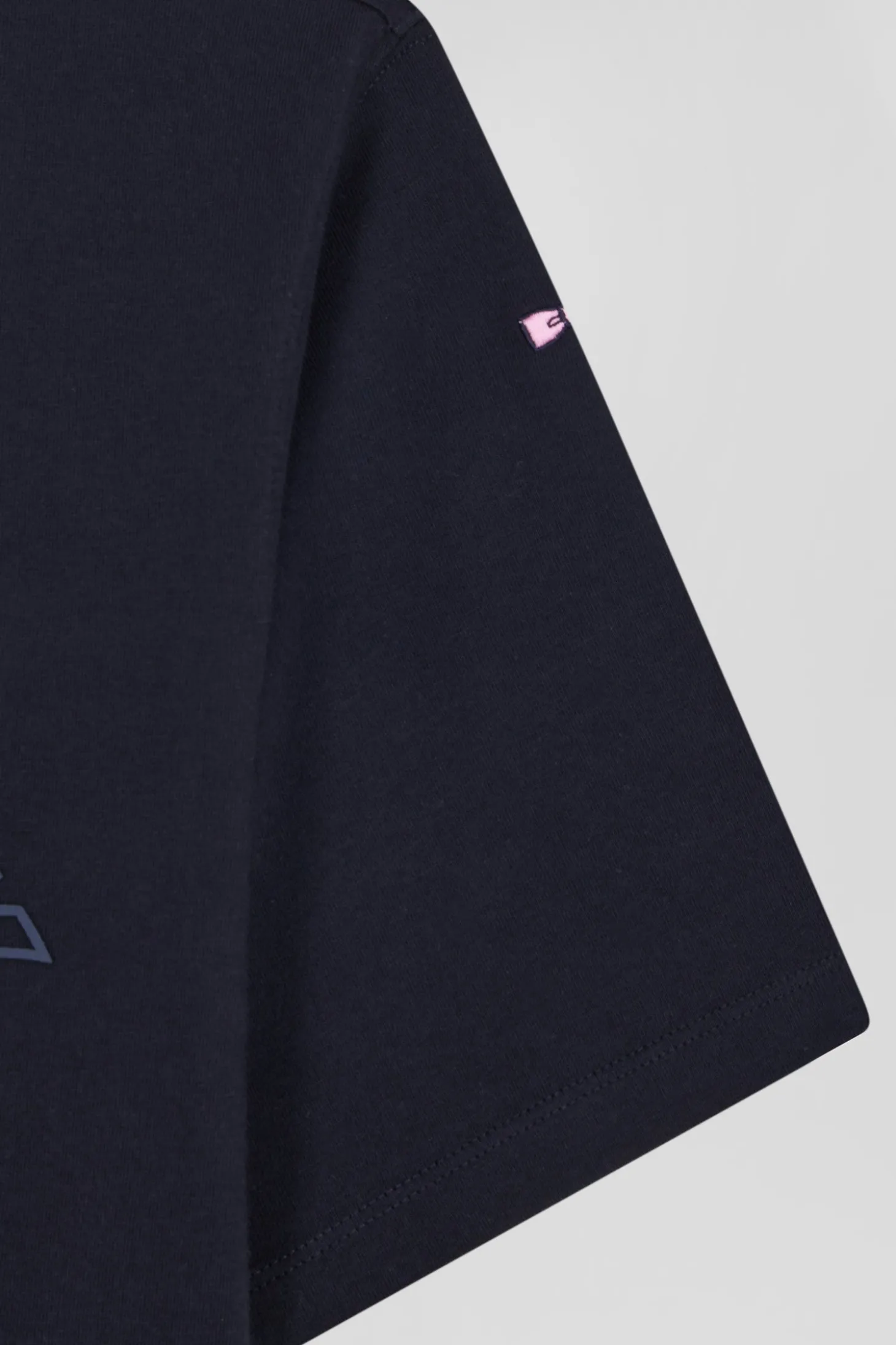 Oversize navy blue embroidered short-sleeved cotton T-shirt