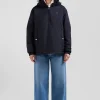 Oversize navy blue hooded down jacket